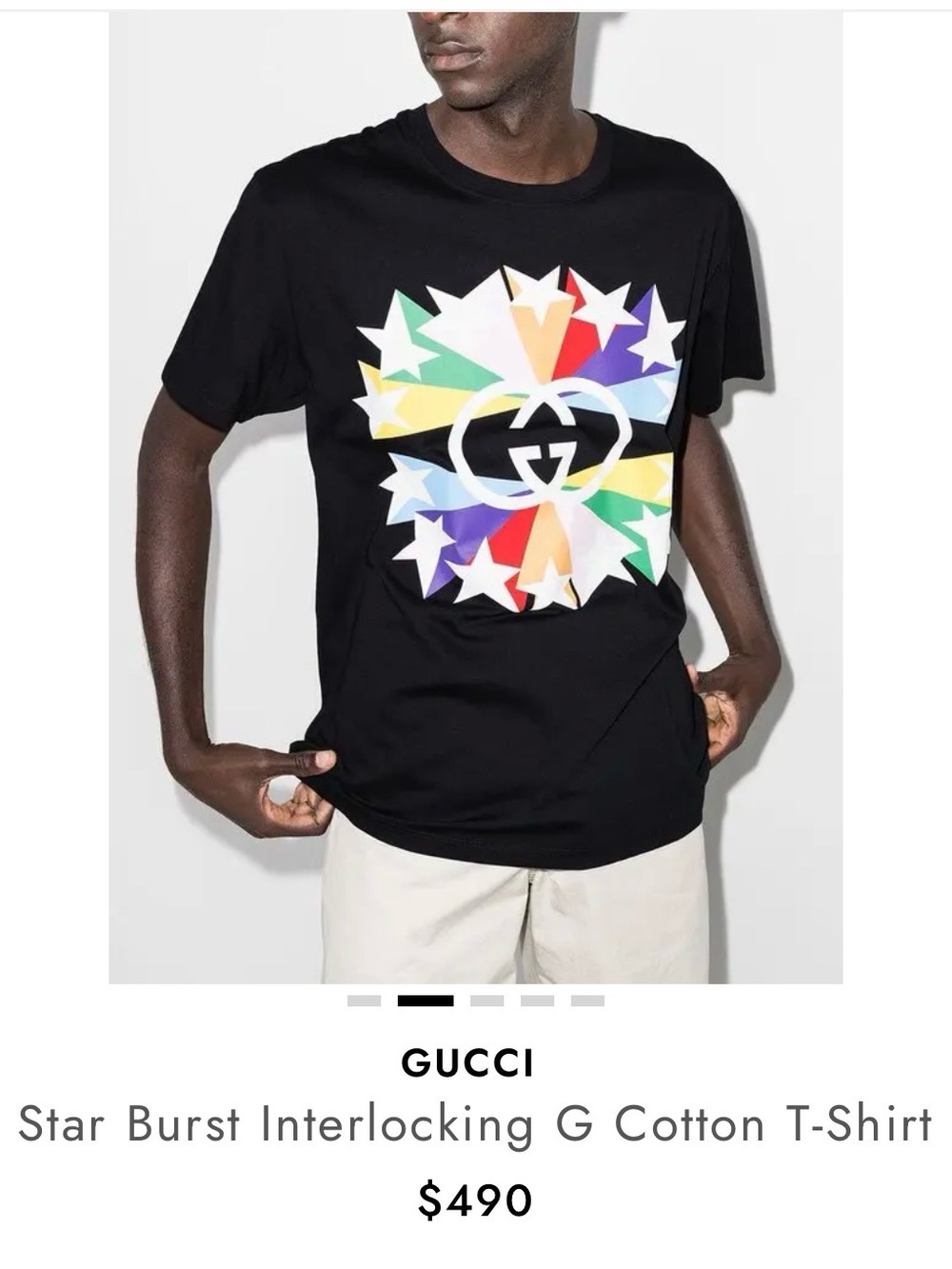 Gucci Black Cotton T-Shirt with Multicolor Star Burst GG Graphic
